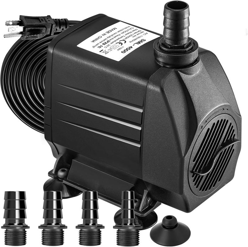 GROWNEER 1250GPH Submersible Pump 110W Fountain Water Pump 4700L/H, with 14.7ft High Lift, 4 Nozzles for Aquarium, Fish Tank, Pond, Hydroponics, Statuary, Garden, Black (1250GPH) - Image 1